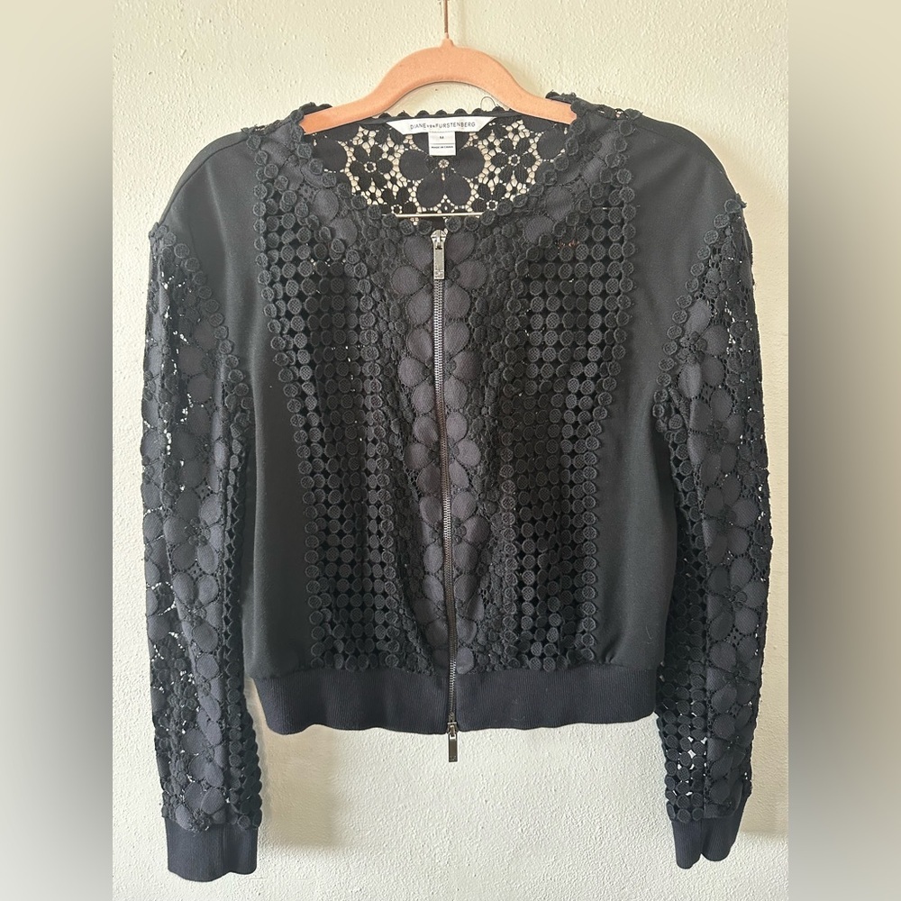 Diane Von Furstenberg‎ DVF Jesica Floral Lace Bomber Jacket size Medium
